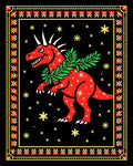 Whimsical Red Dinosaur Garland Border Rug