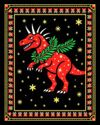 Whimsical Red Dinosaur Garland Border Rug