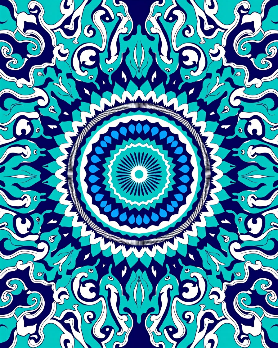 Deep Teal Indigo Floral Medallion Rug