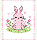 Pink Bunny With Flowers On Grass Rug