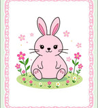 Pink Bunny With Flowers On Grass Rug