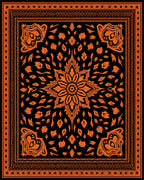 Bold Orange Floral Mandala Bordered Rug