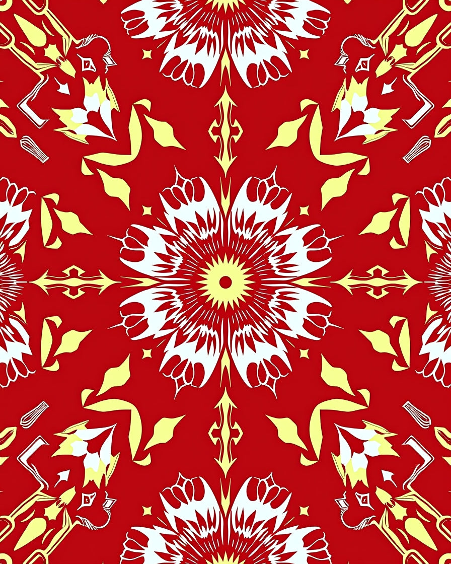 Crimson Yellow Floral Abstract Rug