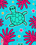 Aqua Turtle Coral Star Underwater Scene Rug