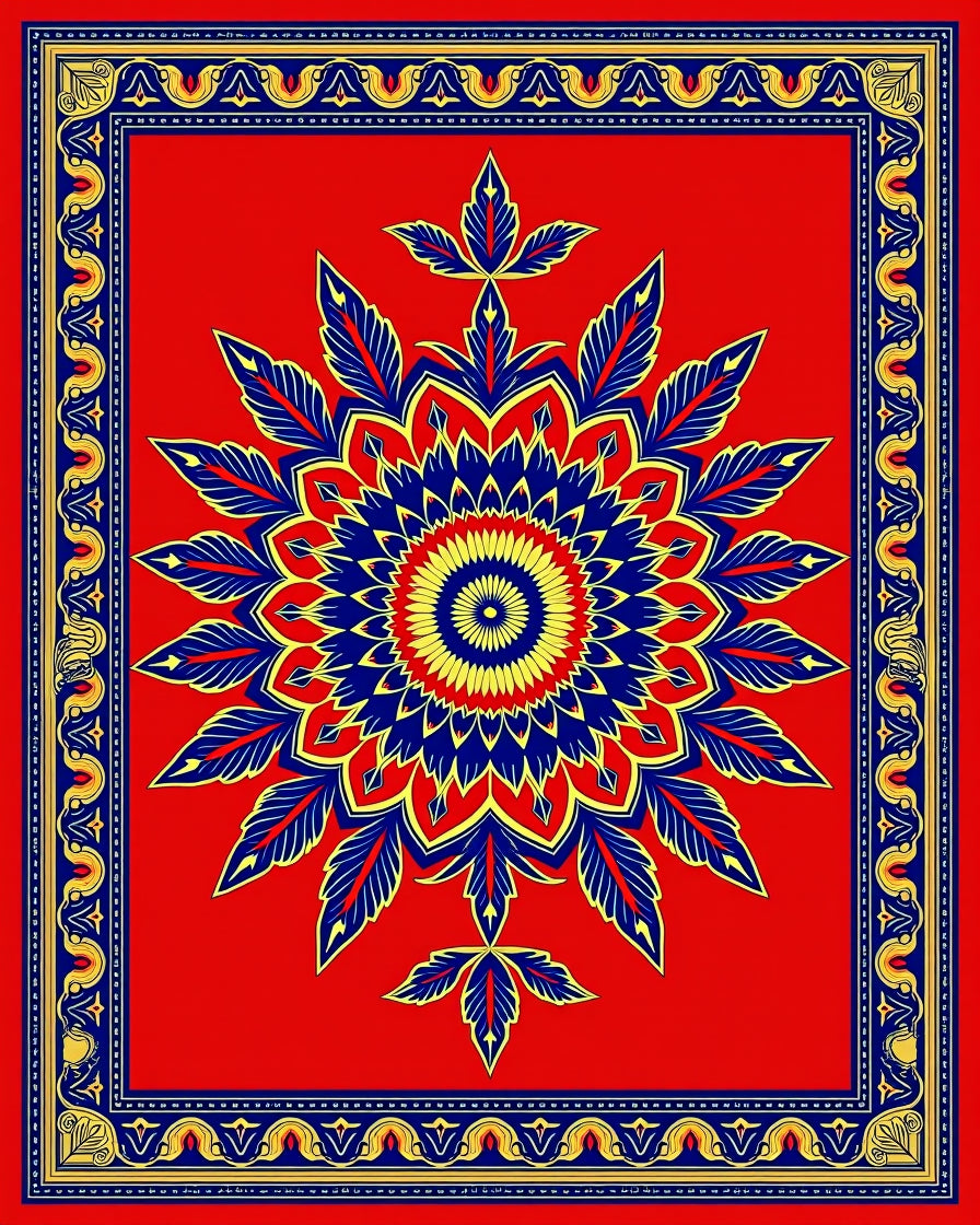 Bold Red and Blue Floral Medallion Rug