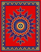 Bold Red and Blue Floral Medallion Rug