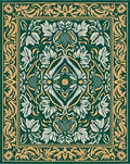 Emerald Art Nouveau Floral Scroll Rug