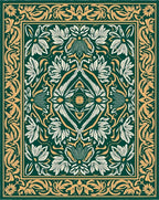 Emerald Art Nouveau Floral Scroll Rug