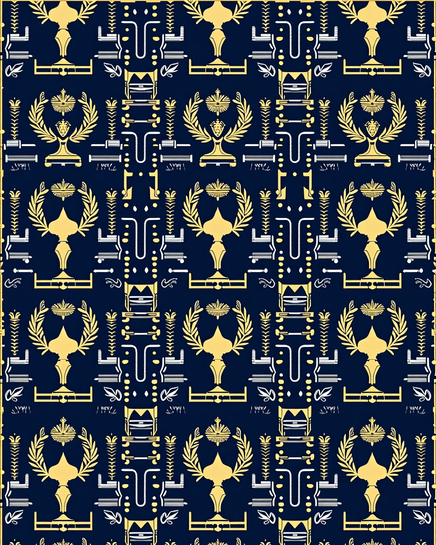 Golden Laurel Trophy Navy Traditional Rug