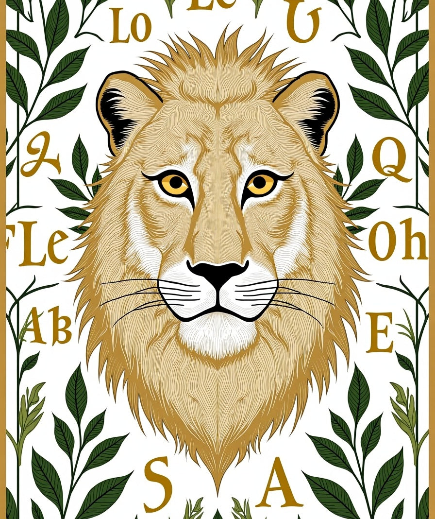 Golden Lion Head With Green Foliage Rug