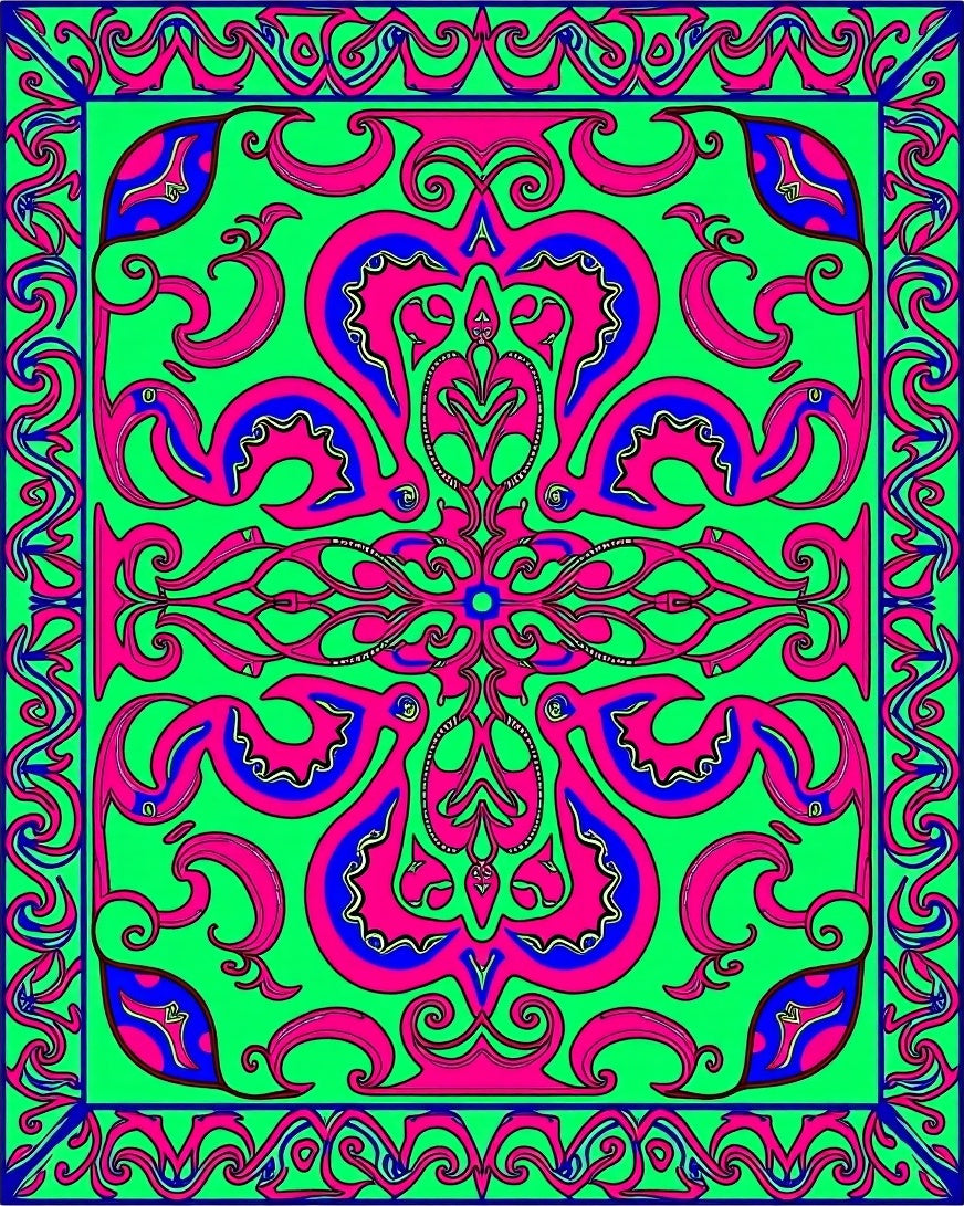 Vibrant Pink Blue Green Swirl Rug