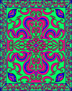 Vibrant Pink Blue Green Swirl Rug