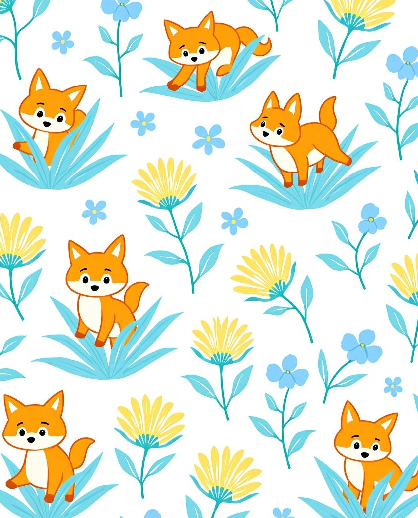 Whimsical Orange Fox Floral Meadow Rug