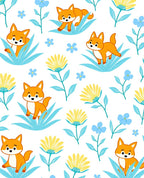Whimsical Orange Fox Floral Meadow Rug