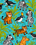 Cute Jungle Animals Teal Abstract Rug