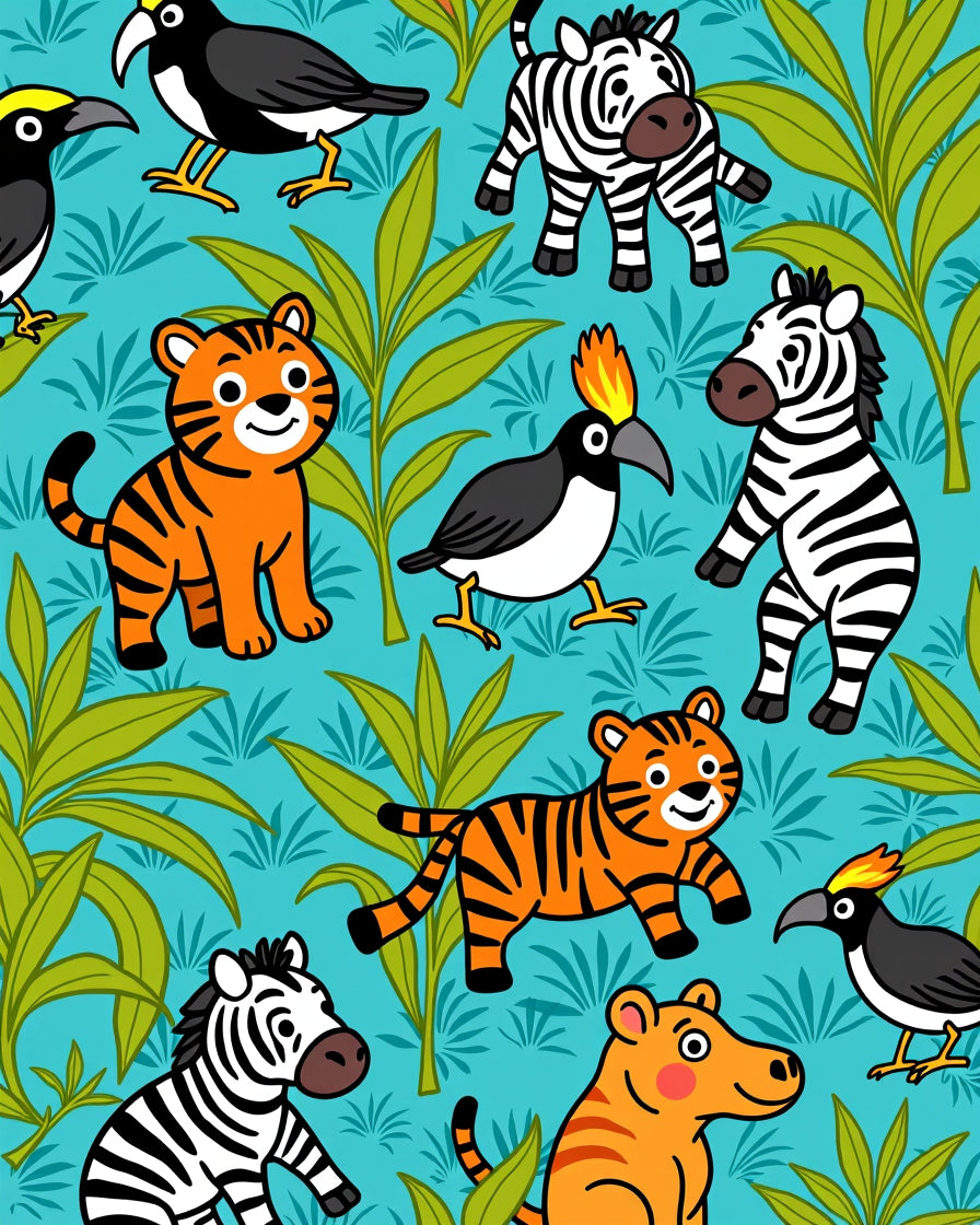 Cute Jungle Animals Teal Abstract Rug