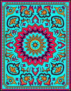 Bright Teal Pink Sunburst Medallion Rug