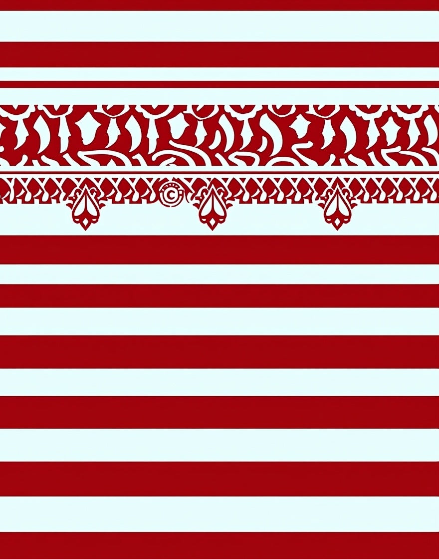 Crimson White Striped Arabesque Rug