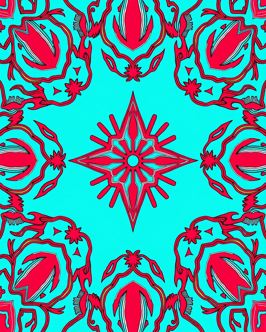 Radiant Red Starburst Turquoise Medallion Rug