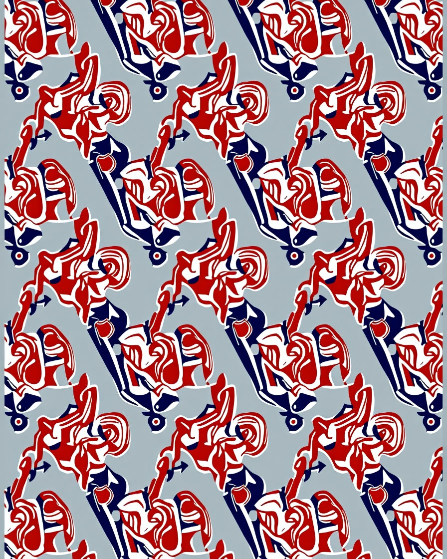 Red White Blue Abstract Flow Rug