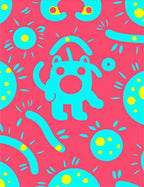 Whimsical Blue Creature Yellow Dot Rug
