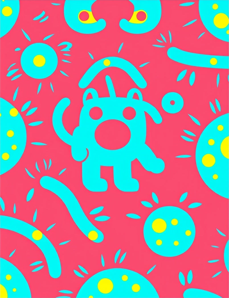 Whimsical Blue Creature Yellow Dot Rug
