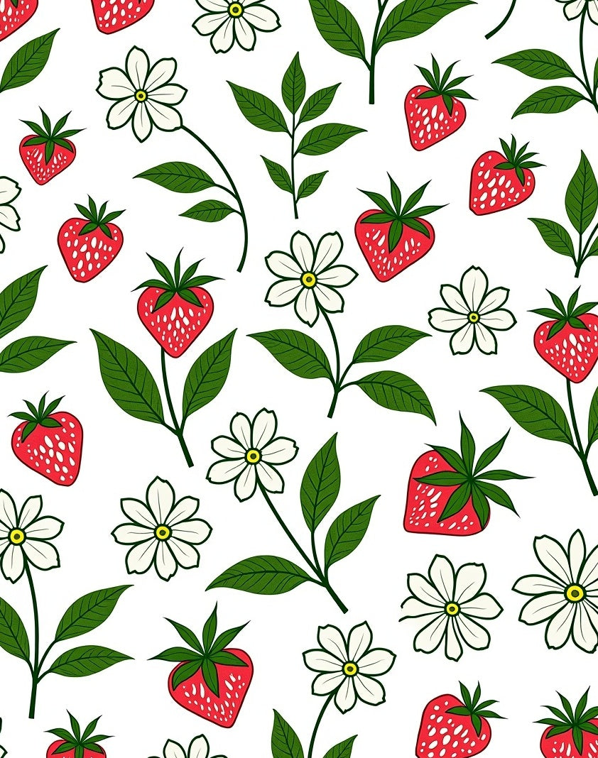 Red Strawberry White Flower Garden Rug