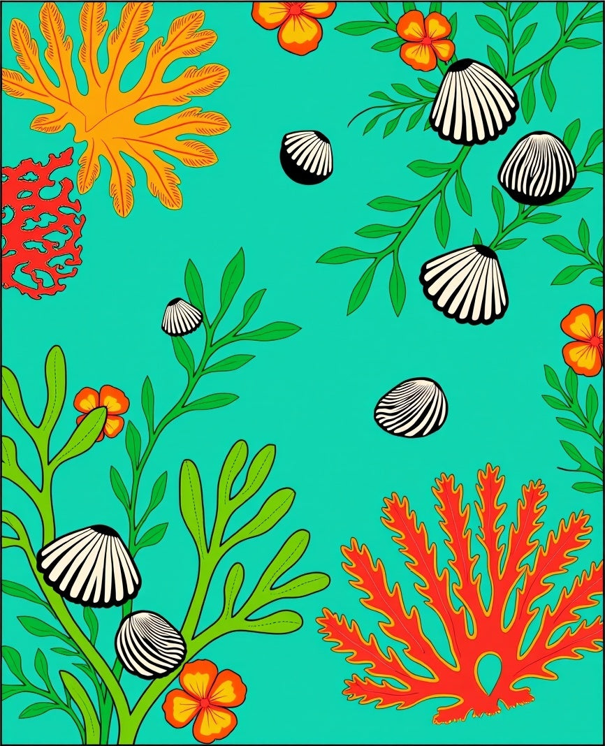 Turquoise Ocean Life Shell Garden Rug