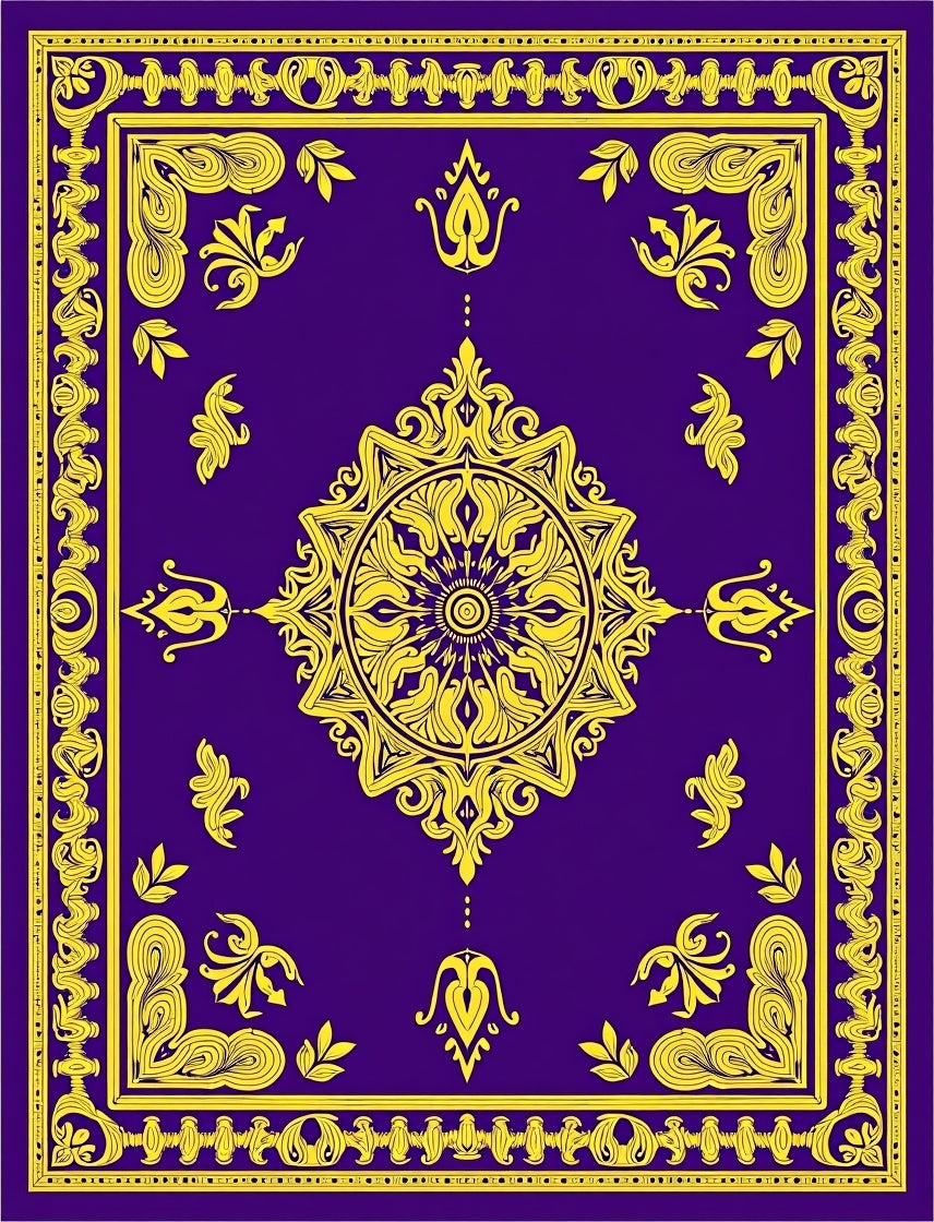 Royal Purple Golden Sunburst Mandala Rug