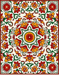 Vibrant Red Yellow Floral Medallion Rug