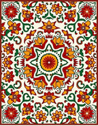 Vibrant Red Yellow Floral Medallion Rug