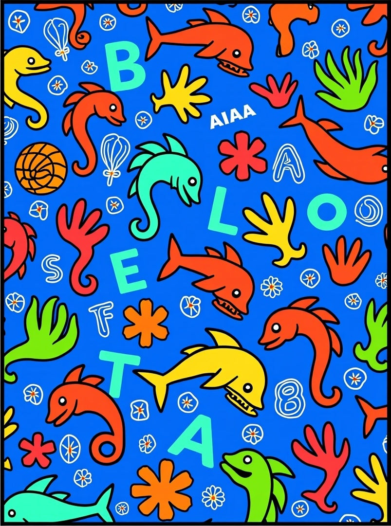 Playful Sea Creatures With Letters Rug