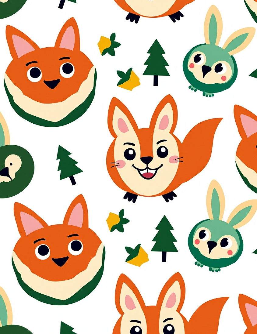 Playful Foxes and Bunnies Forest Friends Rug