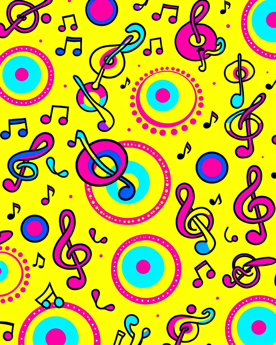 Bright Yellow Musical Notes Circles Rug