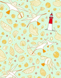 Seagulls Lighthouse Shells Seafoam Green Rug