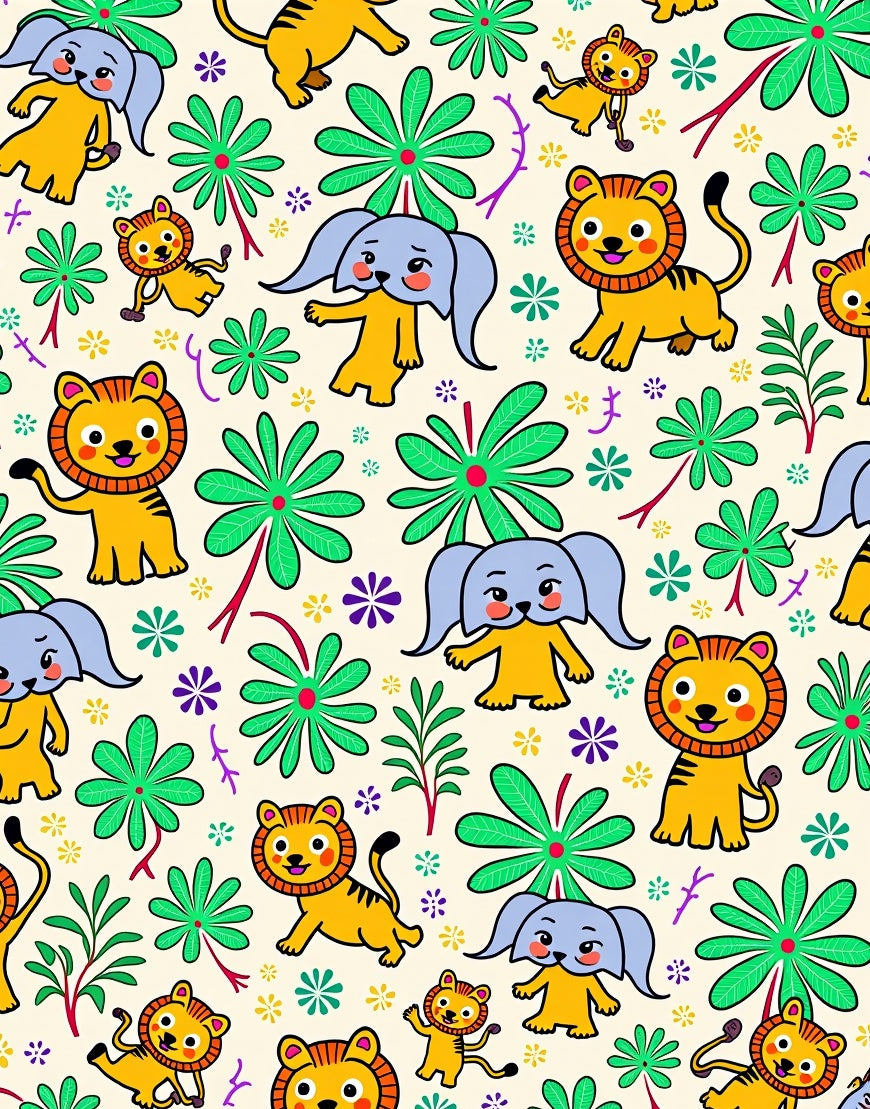 Whimsical Jungle Animals Floral Arrangement Rug