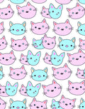Pink And Teal Kawaii Cat Faces Rug