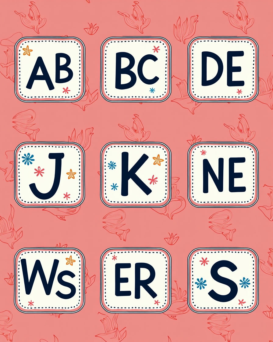 Coral Alphabet Blocks Whimsy Rug