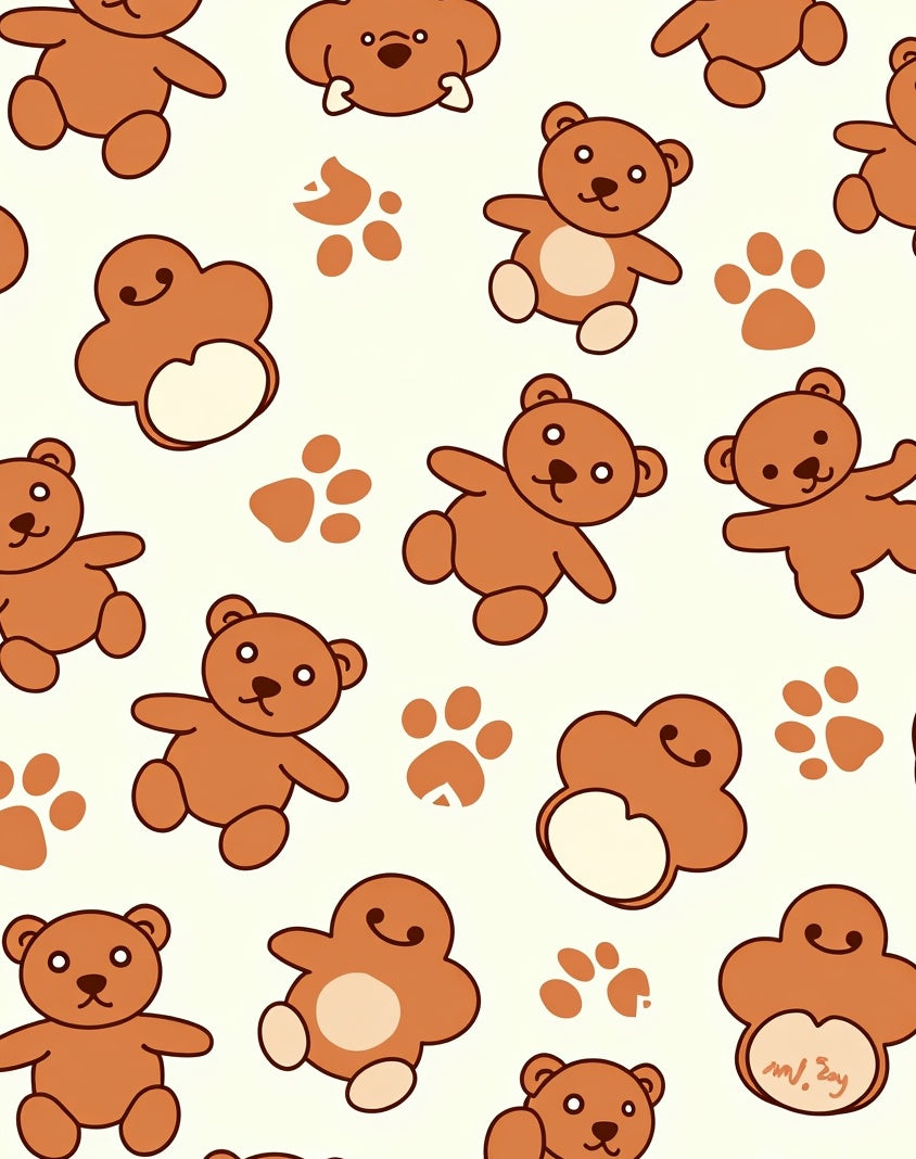 Caramel Teddy Bear Paw Print Rug
