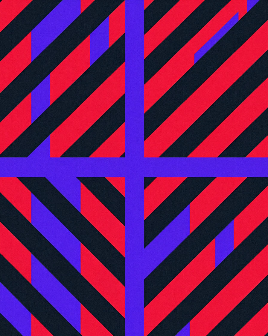 Bold Red Blue Stripped Geometric Rug