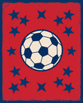 Red Blue Stars Soccer Ball Collage Rug
