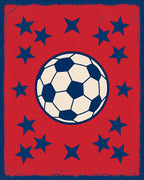 Red Blue Stars Soccer Ball Collage Rug
