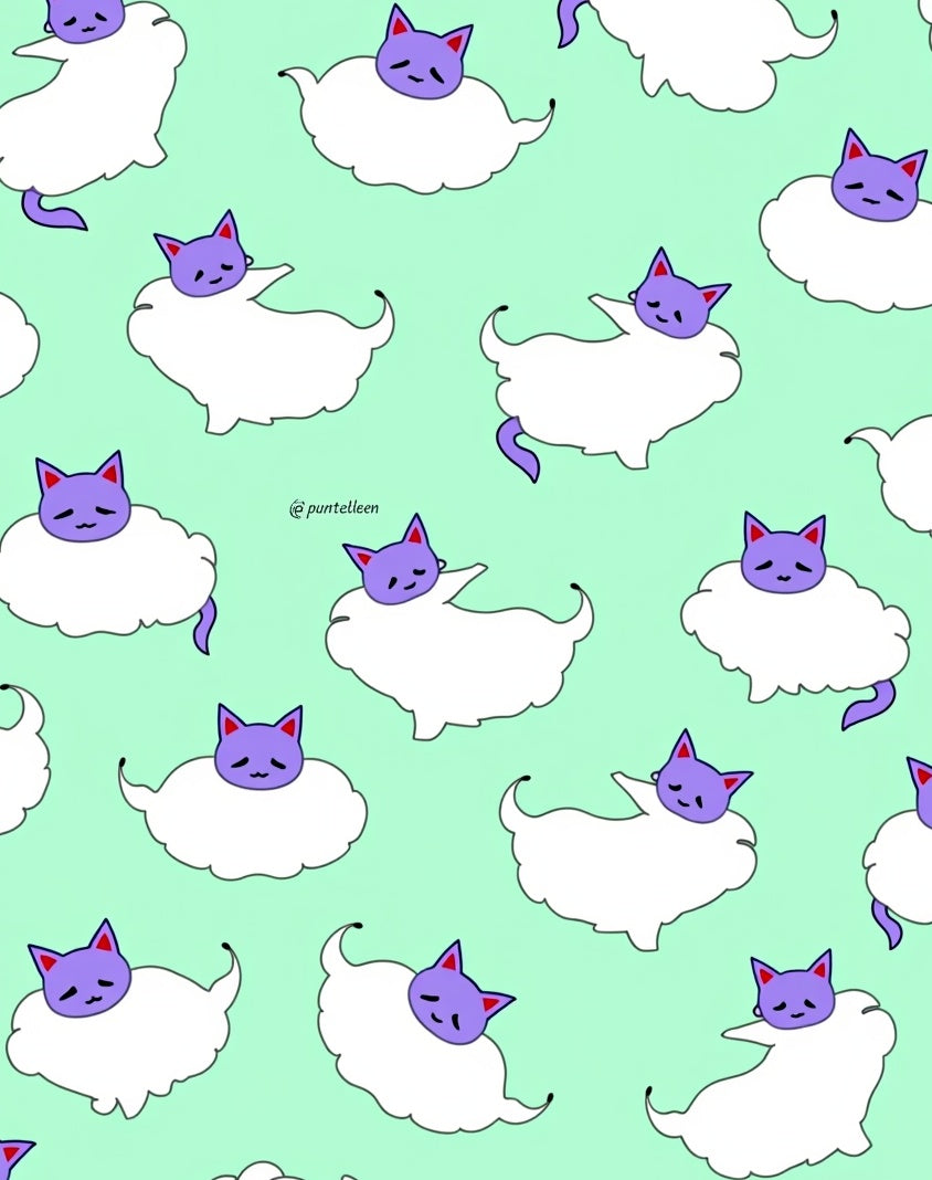 Cute Purple Cat Cloud Figures Rug