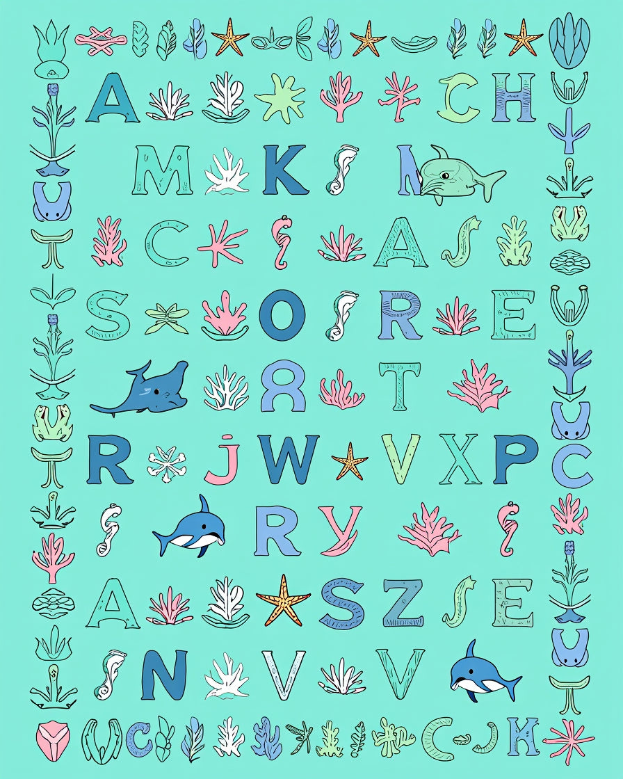Ocean Alphabet Coral Dolphin Rug