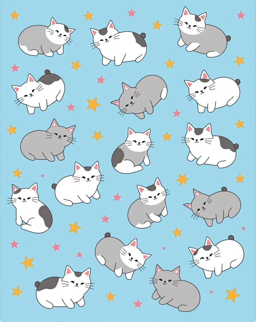 Whimsical Grey White Cats Stars Rug
