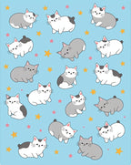 Whimsical Grey White Cats Stars Rug