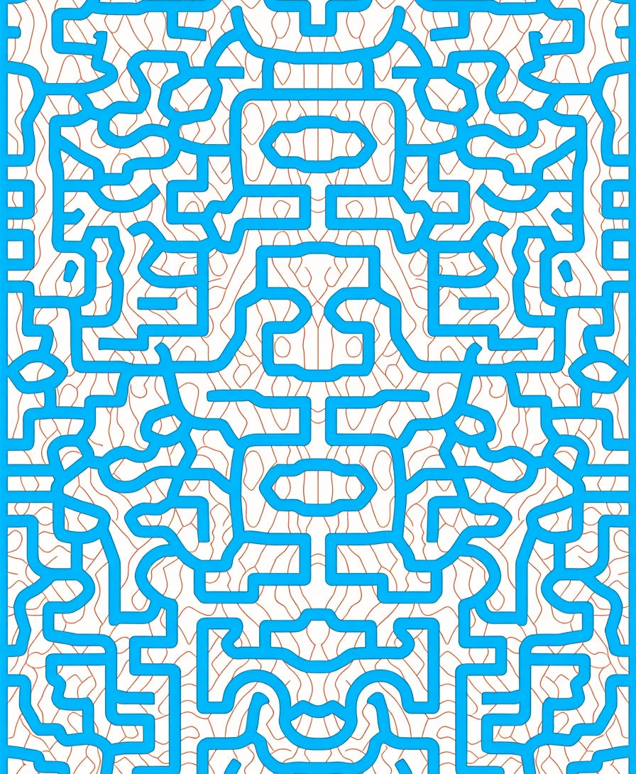 Blue Abstract Circuit Terran Maze Rug