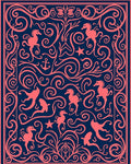 Coral Seahorse Swirl Navy Blue Rug