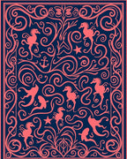 Coral Seahorse Swirl Navy Blue Rug