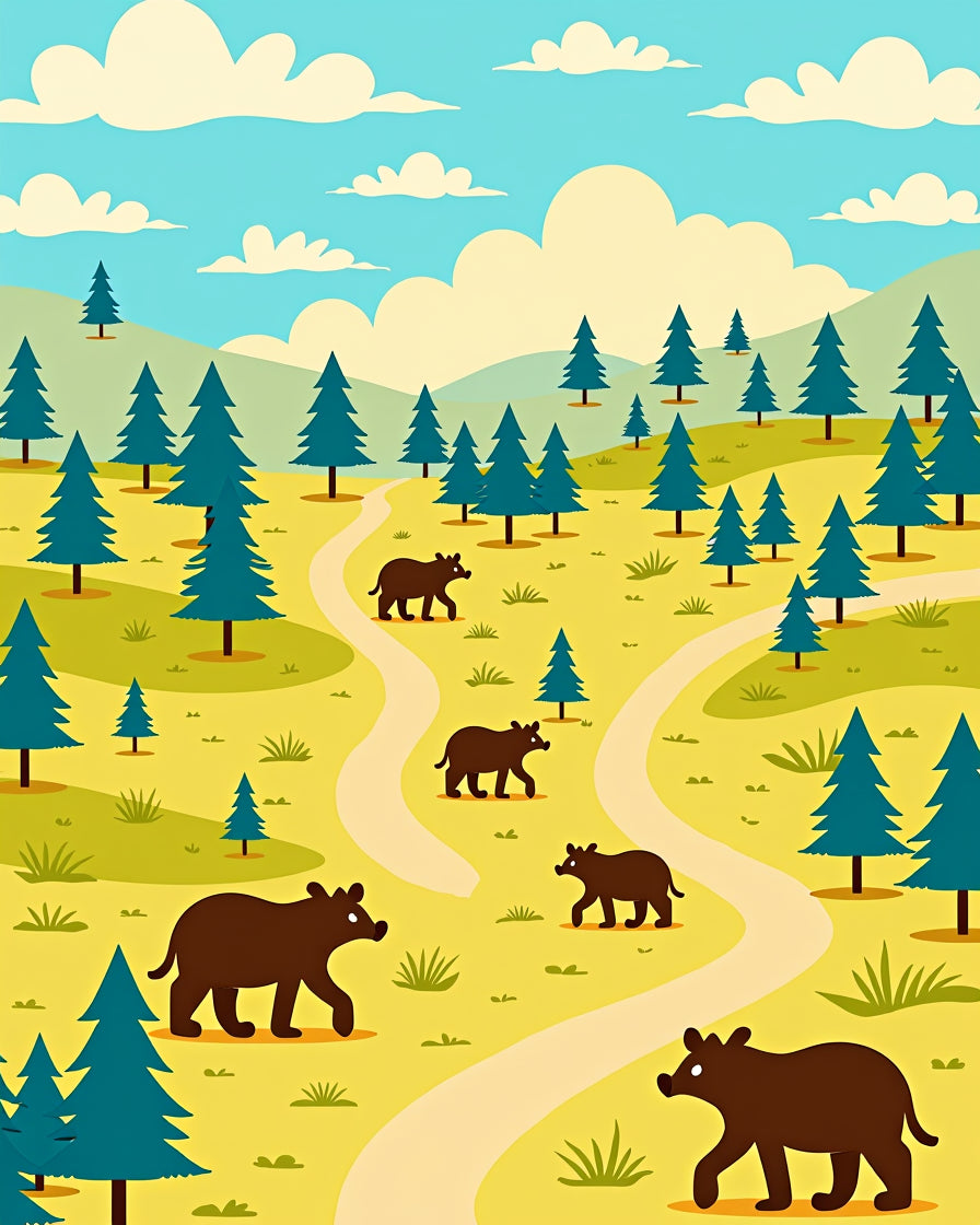 Woodland Bear Nature Scene Rug